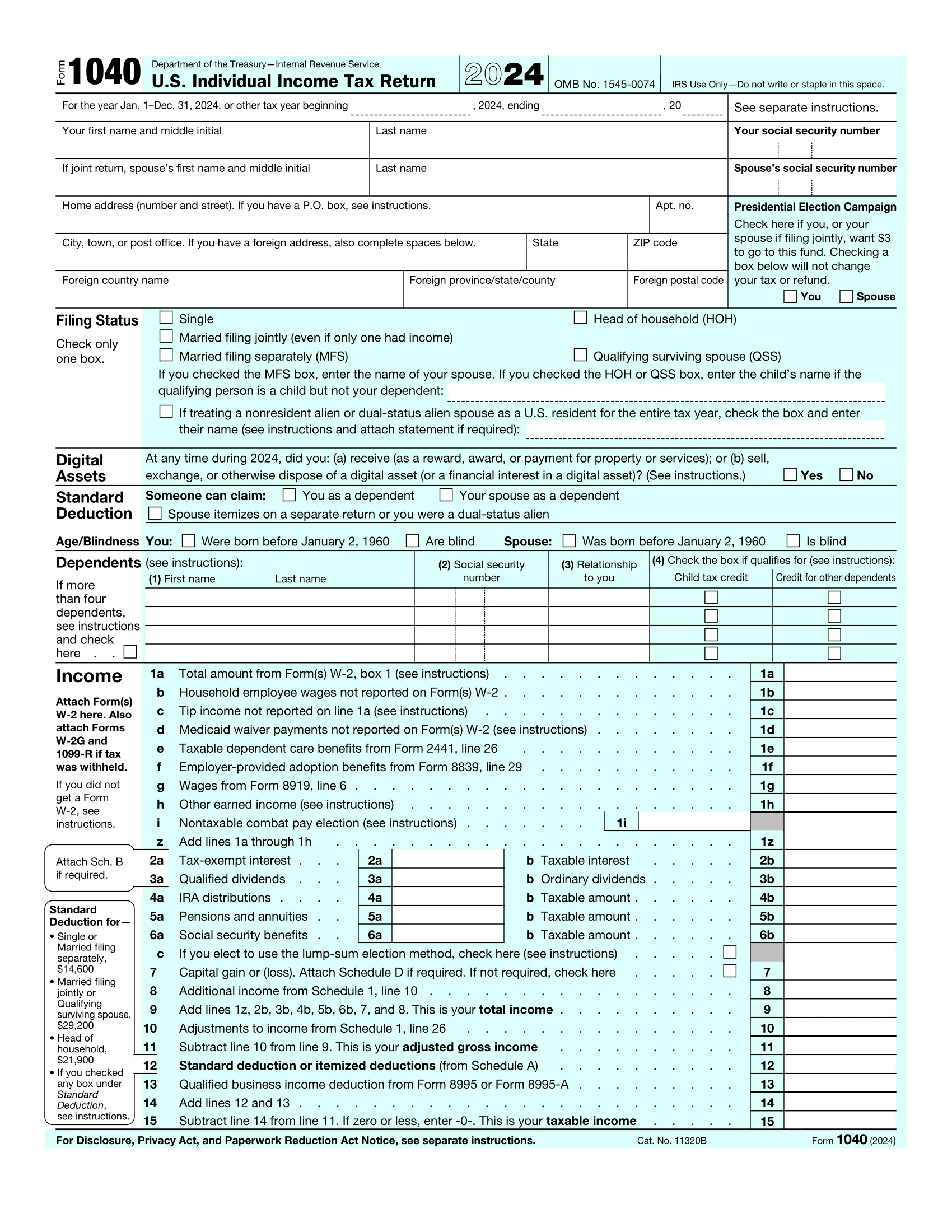 Federal income tax return form